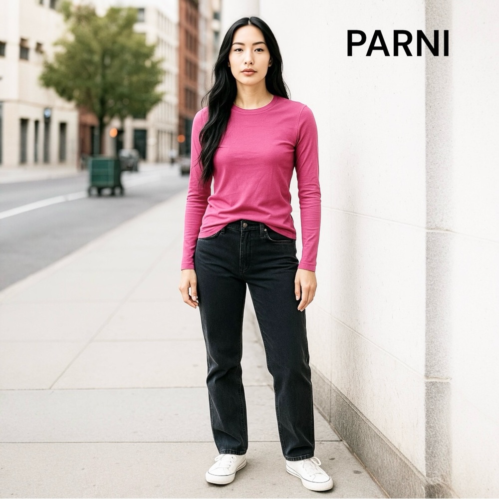 PARNI Women's Pink Long Sleeve Tee Shirt Top Large